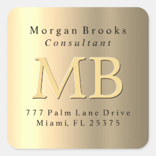 DIY Return Address Label, Yellow Gold Square Sticker