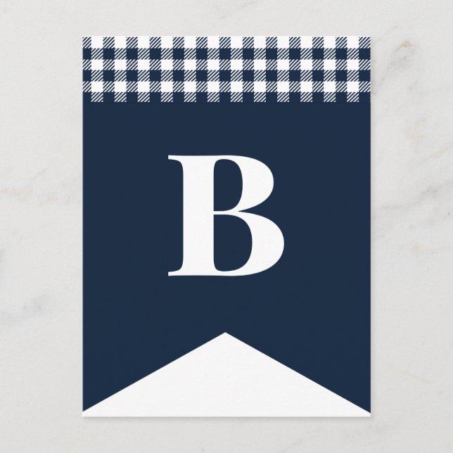 DIY Rustic Blue Plaid Letter Bunting Postcard (Front)