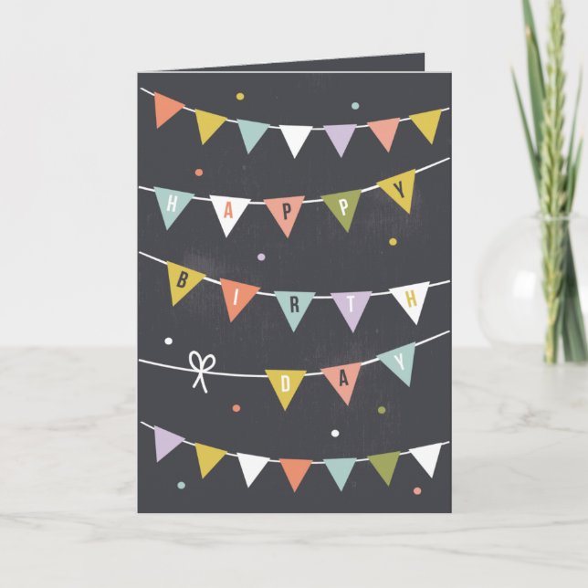 DIY Rustic Chalkboard Birthday bunting lined Card (Front)