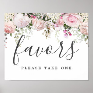 DIY Rustic Pink White Floral Wedding Favour Sign