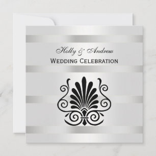 DIY Vintage look Art Deco Plume Blk Wht SQ Wedding Invitation