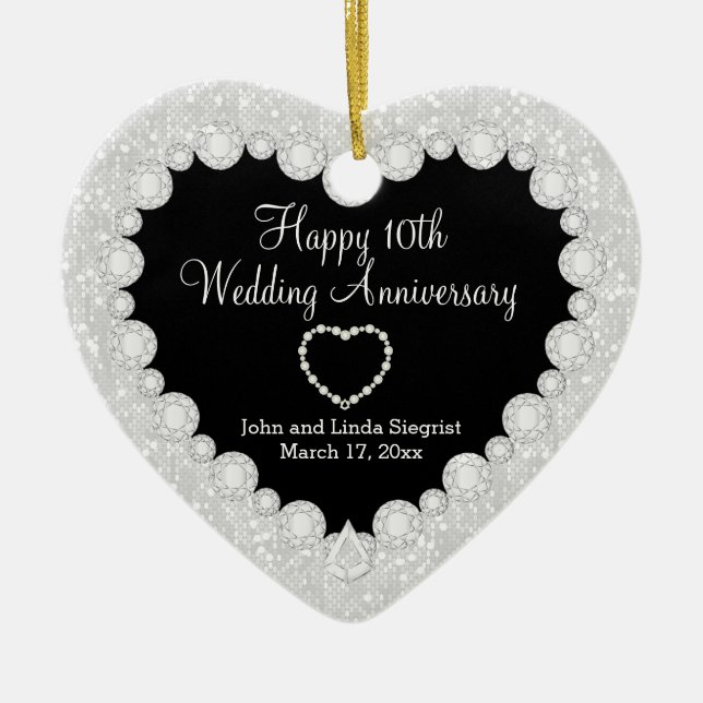 DIY Wedding Anniversary in White Faux Glitter Ceramic Ornament (Front)