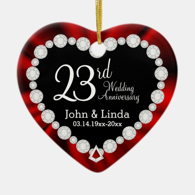 DIY Wedding Anniversary | Red Satin & Diamonds Ceramic Ornament (Front)