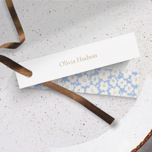 DIY Wedding Floral Dusty Blue & White Place Name Card