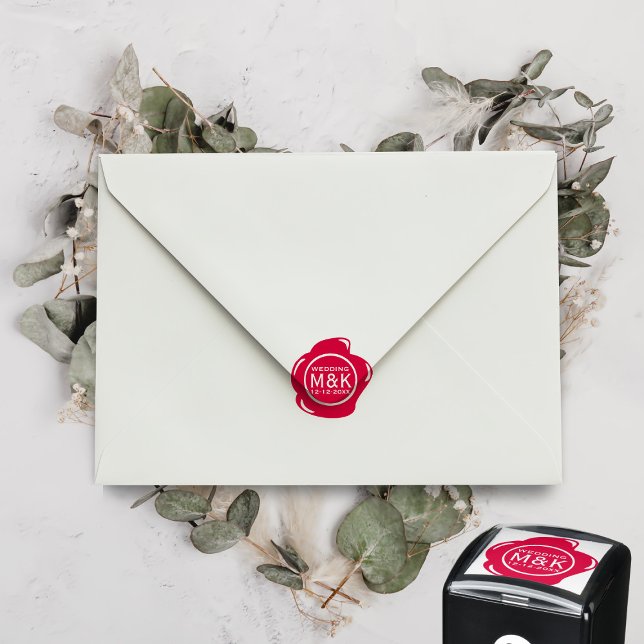 DIY Wedding Funny Faux Red Wax Seal Monogram Self-inking Stamp (A red wax seal style Save the Date self inking stamp with space for your initials and wedding date)