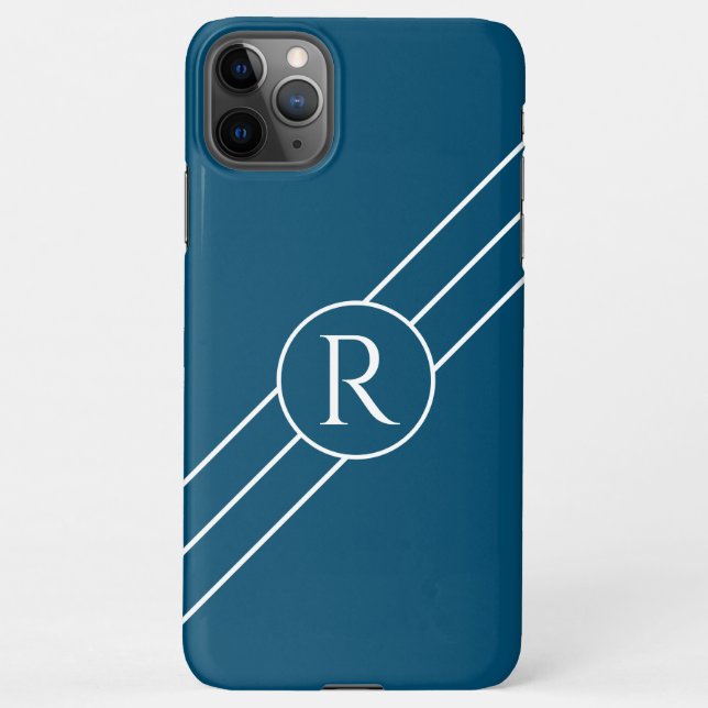 DIY White Monogram Circle Diagonal Lines OceanBlue iPhone Case (Back)
