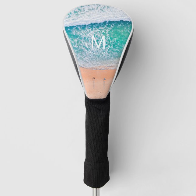 DIY White Monogram in Circle, Beach Waves Golf Head Cover (Front)