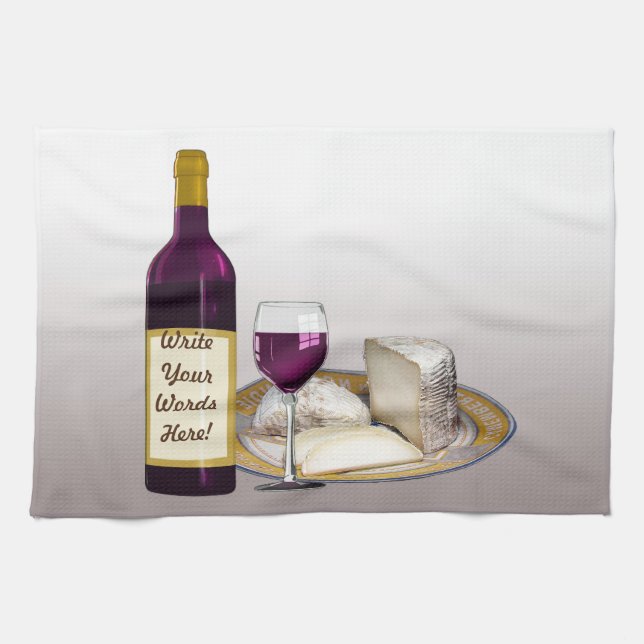 DIY WINE BOTTLE LABEL, WINE GLASS, CHEESE PERSONAL TEA TOWEL (Horizontal)