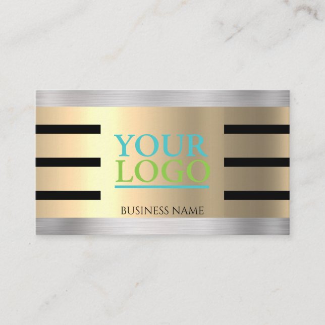 DIY Your Logo Yel Gold & Silver Blk. Stripes, Vs 2 Business Card (Front)