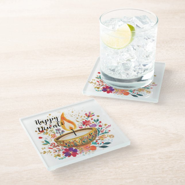 Diya of Devotion Glass Coaster (Angled)