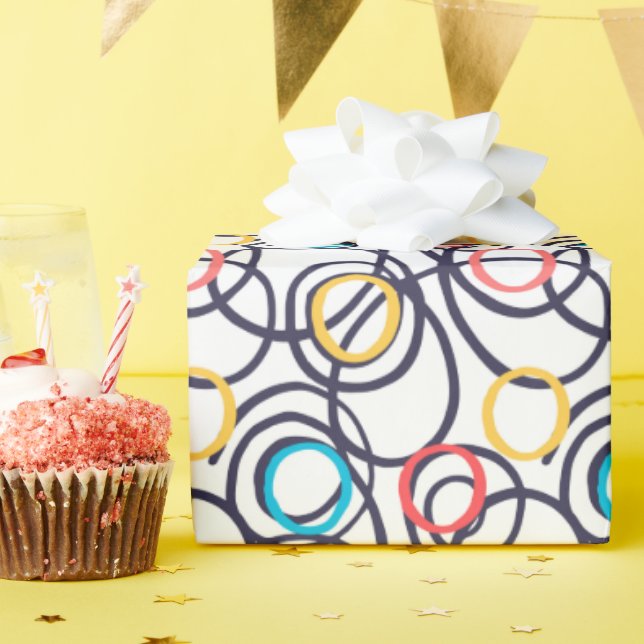 Dizzy Doodle Circles On White Wrapping Paper (Birthday Party)