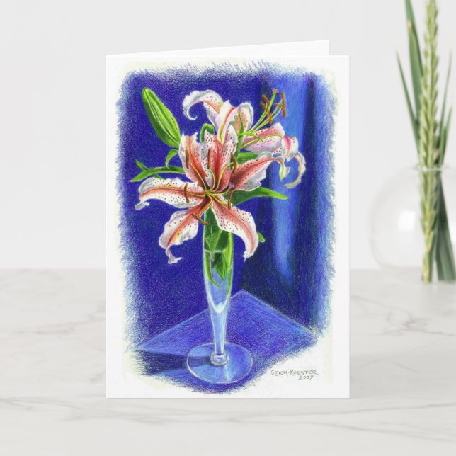 Dizzy Oriental Lily in coloured pencil Card (Front)