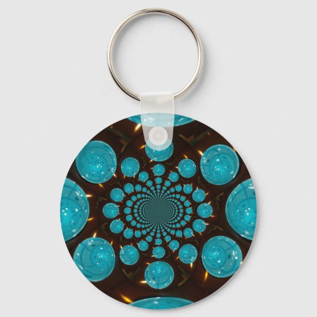 Dizzying Display of Cyan Lights Kaleidoscope  Art Key Ring (Front)