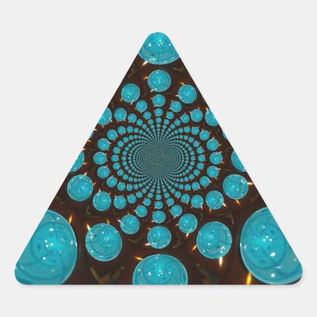 Dizzying Display of Cyan Lights Kaleidoscope  Art Triangle Sticker (Front)