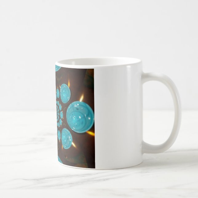 Dizzying Display of Cyan Lights Kaleidoscope Coffee Mug (Right)