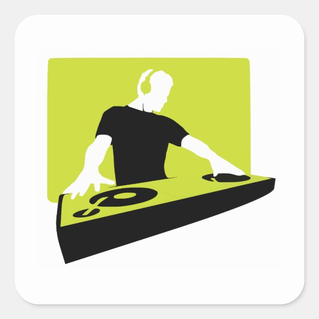 dj-311764 dj disc jockey green black deck records  square sticker (Front)