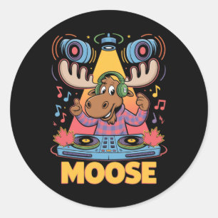 Dj Animal Moose Mixing Beats Music Fun Classic Round Sticker