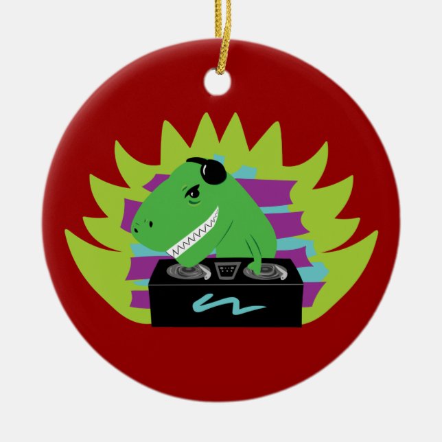 Dj-asaurus Rex Ceramic Tree Decoration (Front)