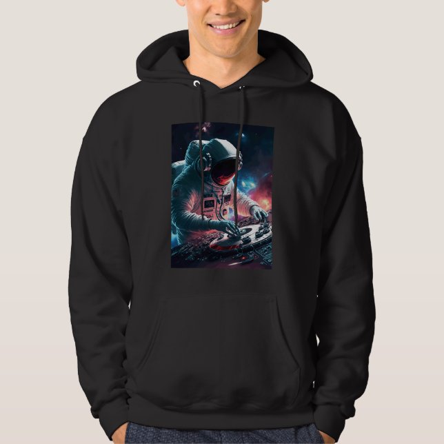 DJ Astronaut Turntable in Space Graphic for Men an Hoodie (Front)