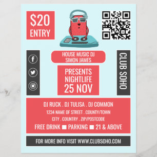 DJ at the Deck Cartoon, Professional DJ Advert Flyer