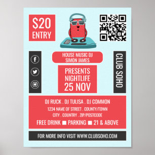 DJ at the Deck Cartoon, Professional DJ Advert Poster