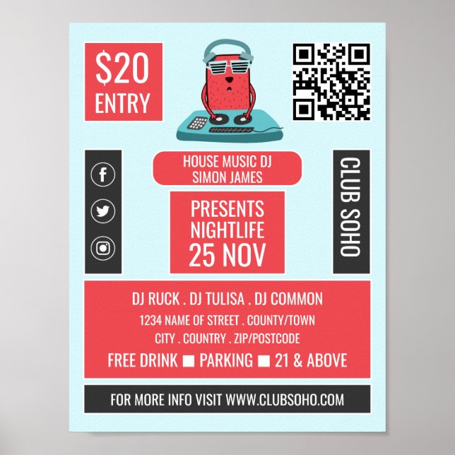 DJ at the Deck Cartoon, Professional DJ Advert Poster (Front)