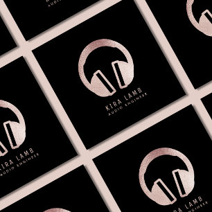 Dj Audio Engineer Headphone Rose Gold Glitter  Square Business Card