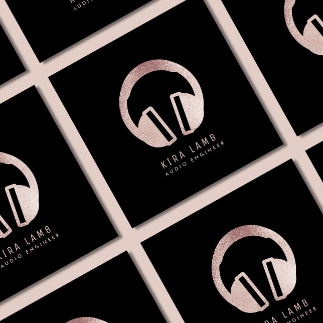Dj Audio Engineer Headphone Rose Gold Glitter  Square Business Card (Creator Uploaded)