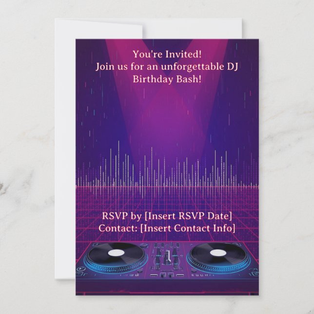 DJ Birthday Party Invitation - Customisable  (Front)