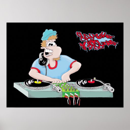 DJ black cartoon print/poster | Zazzle