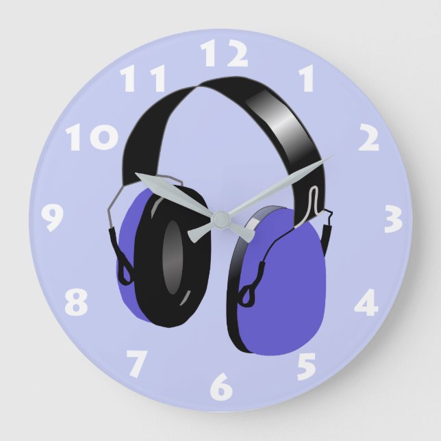 DJ BLUE MUSIC HEADPHONES DESIGN LARGE CLOCK (Front)