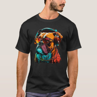 Dj Bulldog With Headphones And Sunglasses T-Shirt