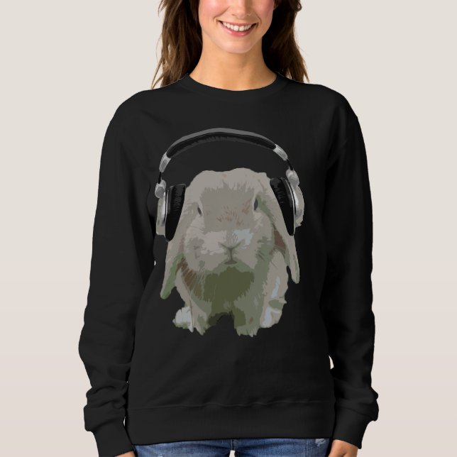 DJ Bunny Rabbit With Headphones Fun Music Lover Sweatshirt (Front)