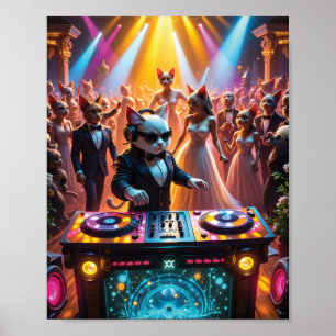 DJ Cat at a Glamourous Feline Ballroom Party Poster