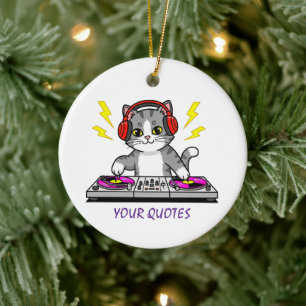 DJ Cat Cartoon – Cool Music Lover Illustration Ceramic Ornament