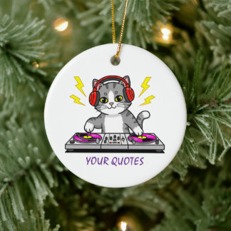 DJ Cat Cartoon – Cool Music Lover Illustration Ceramic Ornament