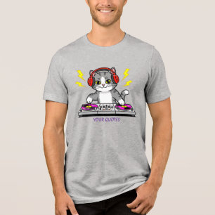 DJ Cat Cartoon – Cool Music Lover Illustration Tri-Blend Shirt