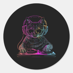 Dj Cat Edm Techno House Music Funny Cat Lover Classic Round Sticker