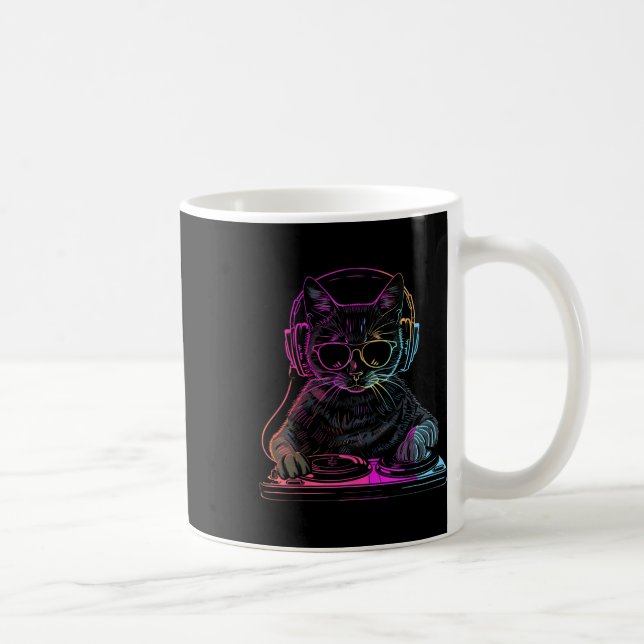 Dj Cat Edm Techno House Music Funny Cat Lover  Coffee Mug (Right)