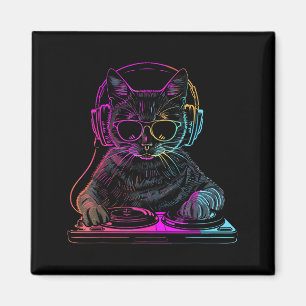 Dj Cat Edm Techno House Music Funny Cat Lover For Magnet