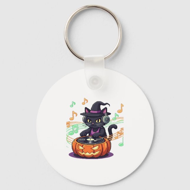 Dj cat halloween Oversized T-Shirt Key Ring (Front)
