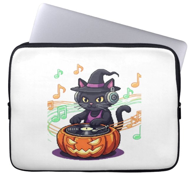 Dj cat halloween Oversized T-Shirt Laptop Sleeve (Front)