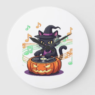 Dj cat halloween Oversized T-Shirt Large Clock