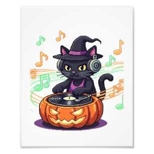 Dj cat halloween Oversized T-Shirt Photo Print
