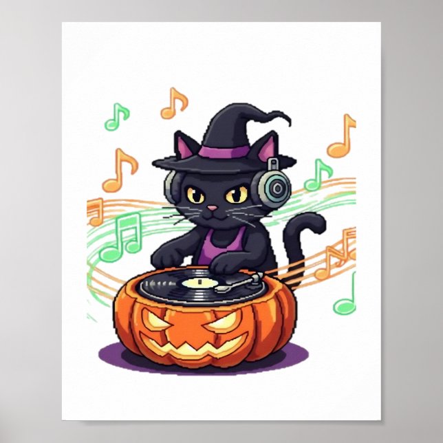 Dj cat halloween Oversized T-Shirt Poster (Front)