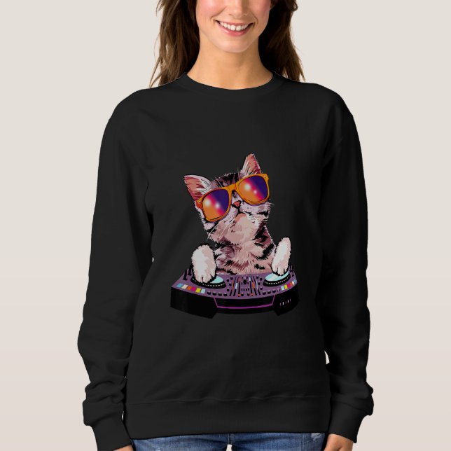 DJ Cat House Music Kitten Cat Lover Musician Sweatshirt (Front)