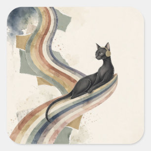 DJ Cat Rainbow Slide Sticker