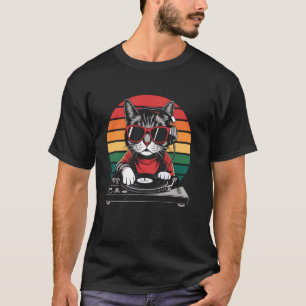 DJ Cat Retro Sunset Music Lover Apparel For Men Wo T-Shirt