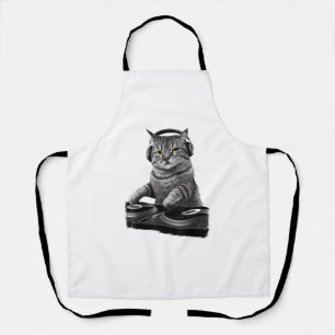DJ Cat Scratching Vinyl _1 Apron