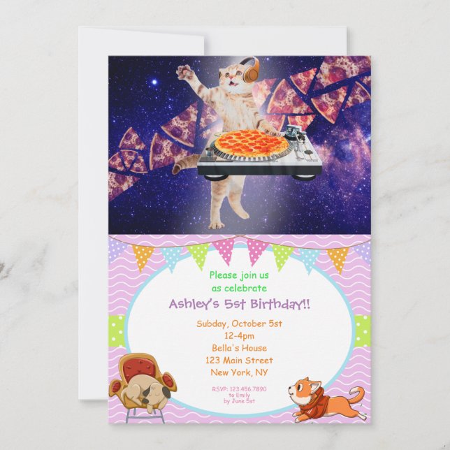 DJ Cat Turntable Mixer Invitation (Front)